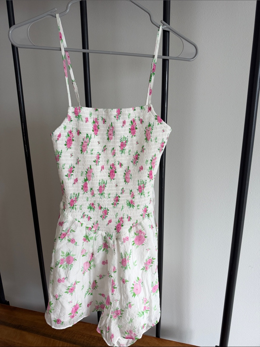 Hello Molly White Romper with Pink Floral Print size Small
